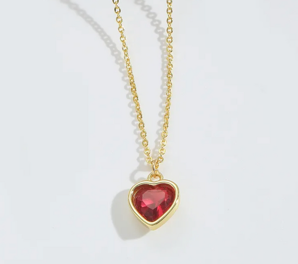 Bezel Set Ruby Heart Necklace