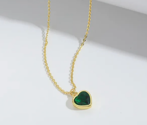 Bezel Set Emerald Heart Necklace