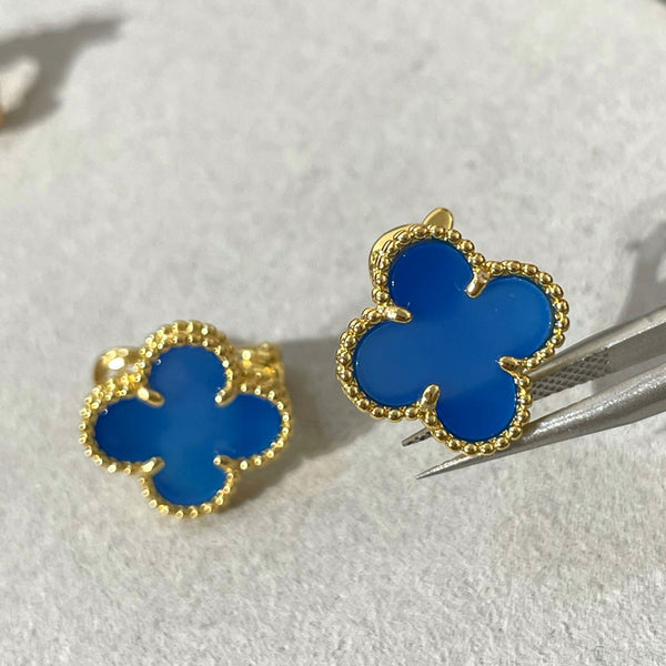 Blue Lucky Clover Studs