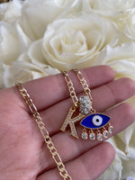 Bling Eye & Initial Necklace (Navy Blue)