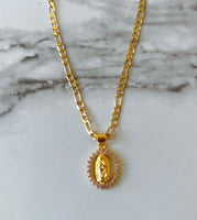 Pink Diamond Mary Necklace (Figaro Chain)