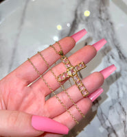 Square Cross (Pink/Rolo Chain)