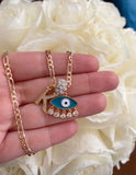 Bling Eye & Initial Necklace (Turquoise)