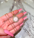 Pink Bling Eye Necklace (Rolo Chain)