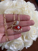 Bling Eye & Initial Necklace (Red)