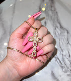 Geo Cross (Pink/Figaro Chain)