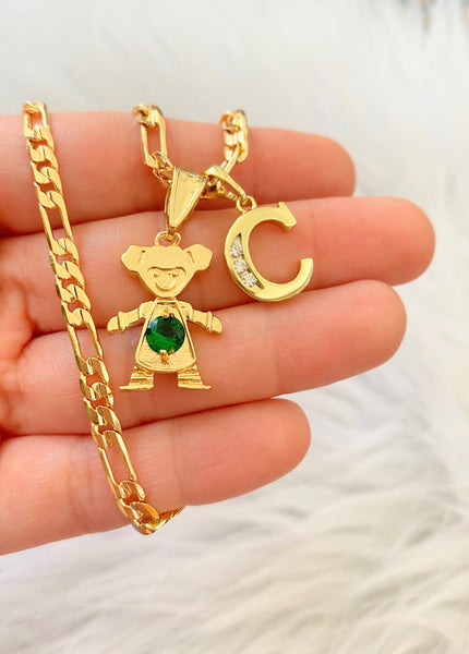 Personalised Mini Disc Initial Birthstone Necklace | Posh Totty Designs