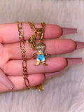 Birthstone Kids And Gold Teddy Necklace (1 Kid)