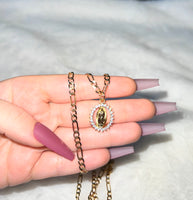 Iced Out Oval Mary (Figaro Chain)