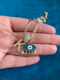 Bling Eye & Initial Necklace (Turquoise)