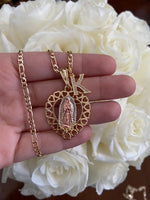 Tricolor Mother Mary Heart And Initial Necklace