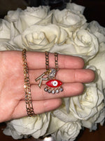 Bling Eye & Initial Necklace (Red)
