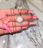 Pink Bling Eye Necklace (Rolo Chain)