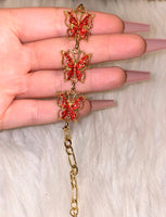 Adjustable Figaro Butterly Bracelet Or Anklet (Red)