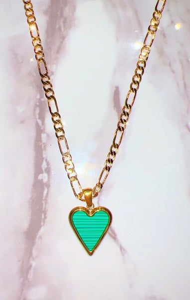 Malachite Heart (Figaro Chain)