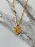 Frosted Mary Heart (Figaro Chain)