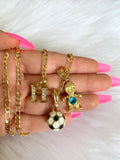 Soccer Ball, Initial, And Birthstone Necklace