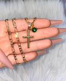 Small Classic Cross & Birthstone Necklace