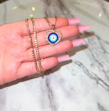 Halo Heart Eye Necklace (Figaro Chain)