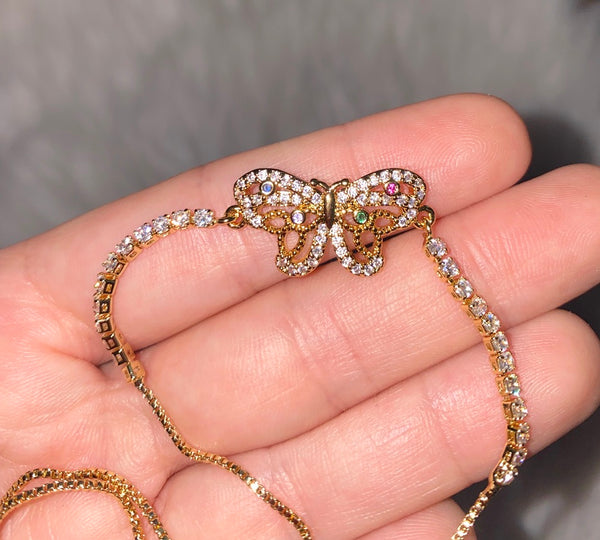 Adjustable Iced Out Butterfly Bracelet