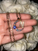 Crescent, Eye, And Initial Necklace
