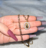 Iced Out Oval Mary (Figaro Chain)