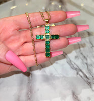 Square Cross (Green/Figaro Chain)