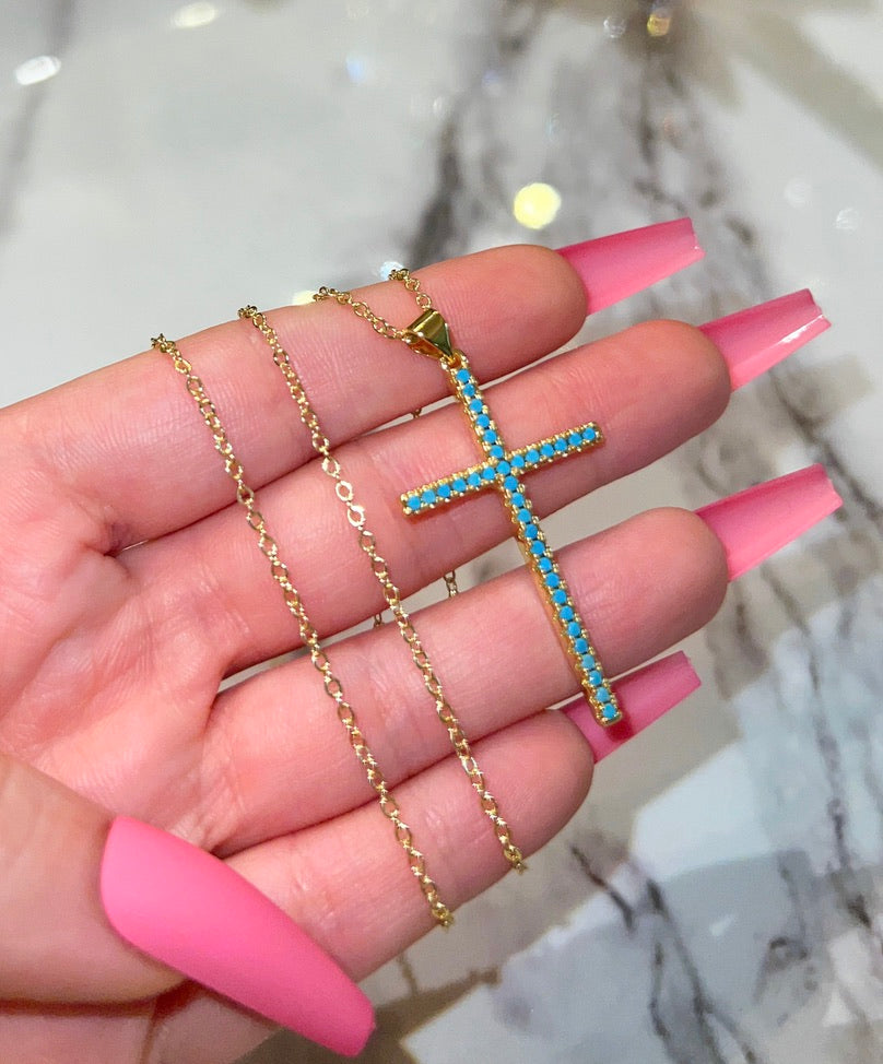 Turquoise Cross (Rolo Chain) – GoldDipped