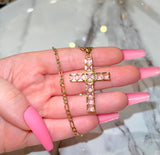 Square Cross (Pink/Figaro Chain)