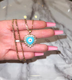 Bling Eye Heart (Turquoise/Figaro Chain)