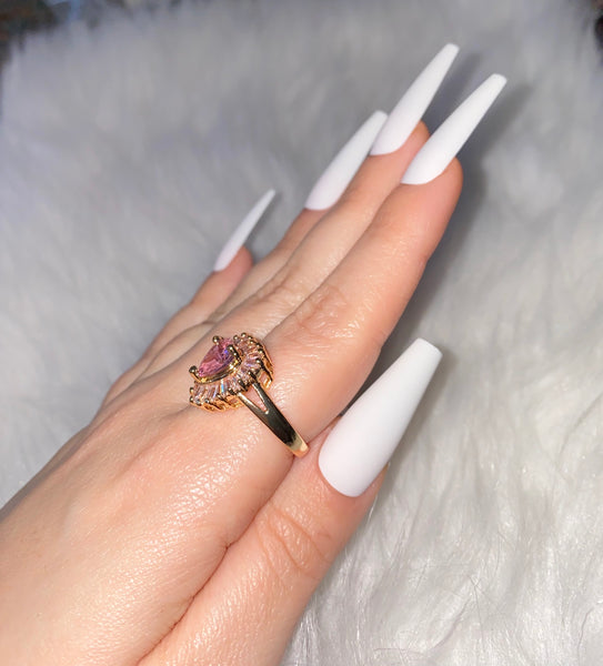 Pink Baguette Heart Ring – GoldDipped