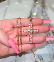 Square Cross (Pink/Figaro Chain)