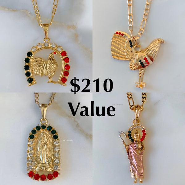 Gold Plated Mexican Flag Color Men's Jewelry Package Deal