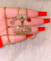 Gold Madre With Initial & Birthstone (1 To 3)