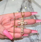 Geo Cross (Pink/Figaro Chain)