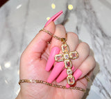 Geo Cross (Pink/Figaro Chain)