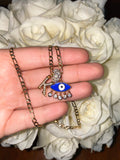 Bling Eye & Initial Necklace (Navy Blue)