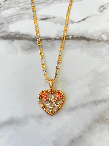 Double Rose Heart Necklace (Tricolor)