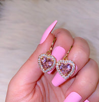 Pink Icy Heart Dangle Earrings