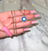 Halo Heart Eye Necklace (Figaro Chain)