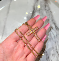 Square Cross (Pink/Figaro Chain)