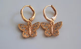Rose Gold Plated Diamond Inspired Butterfly Dangle Earrings