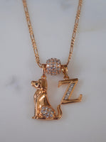 Yellow Or White Gold Plated Diamond Inspired Dog And Letter Necklace