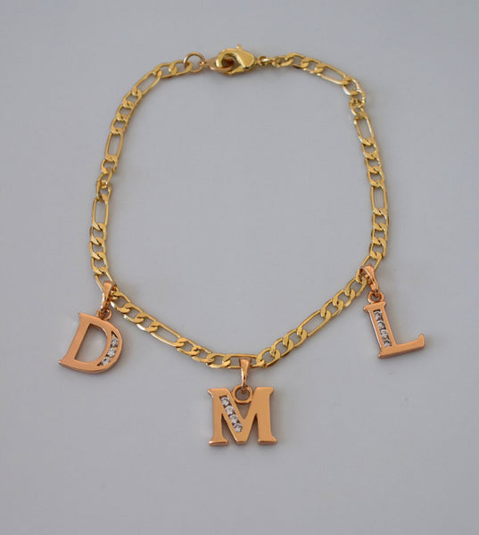 Gold Plated Diamond Inspired 2 To 6 Initial Anklet Or Bracelet