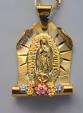 Tri-Color Gold Dipped Floral Virgin Mary Necklace