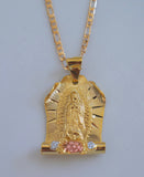 Tri-Color Gold Dipped Floral Virgin Mary Necklace