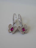 Sterling Silver Diamond And Ruby Butterfly Earrings