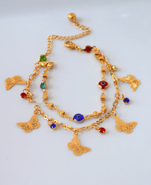 Double Row Butterfly Eye Anklet/Bracelet