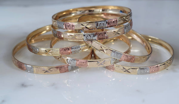 Tricolor Gold Plated 7 Bangle Set