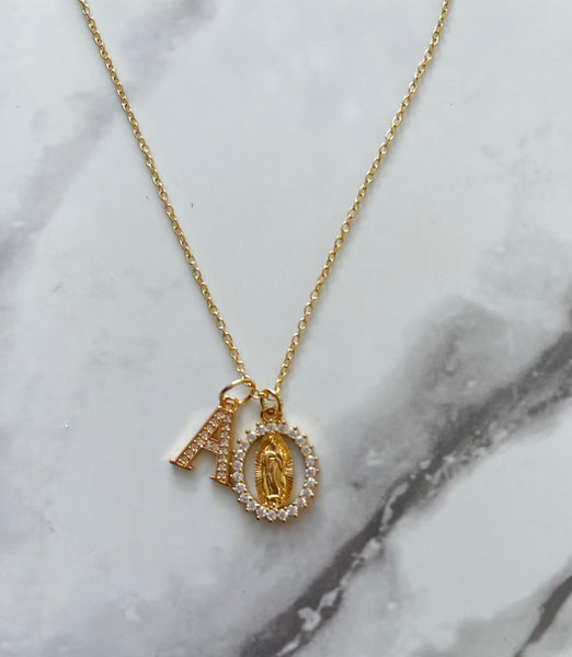 Diamond Mary & Initial (Rolo Chain)